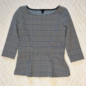 Ann Taylor Black and Blue Patterned Peplum Blouse